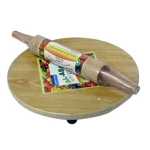 Al Adab Wooden Chapati Board And Rolling Pin - Brown