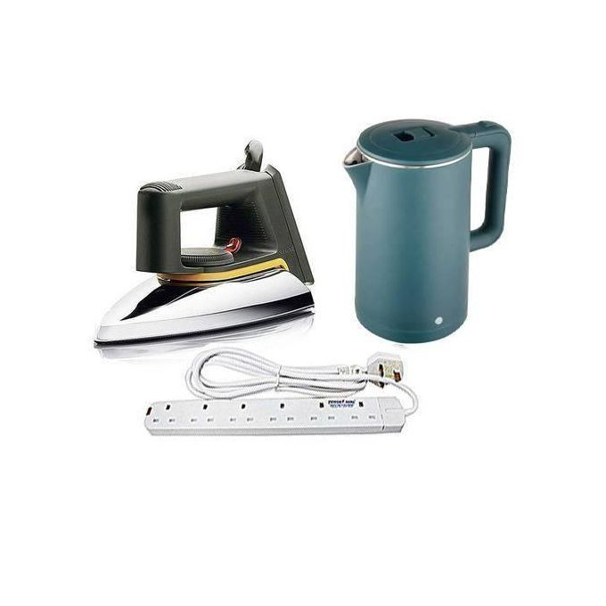 Electric Kettle Dry Flat Iron And Extension Cable-Multicolour