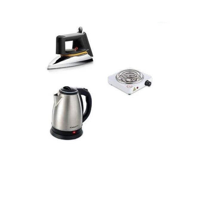 Electric Kettle 2L, Flat Iron & Single Coil Hotplate - Silver