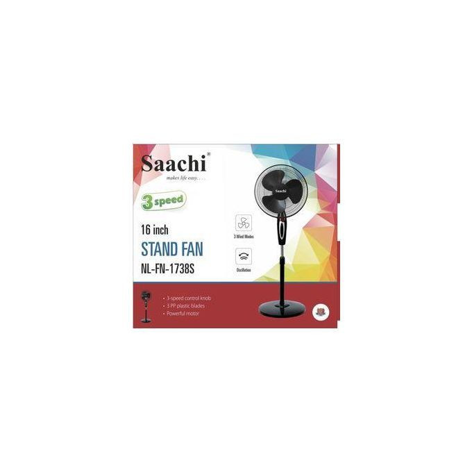 Saachi 16 Inch Stand Fan With Adjustable Height Plastic Blades And A Powerful Motor-Black