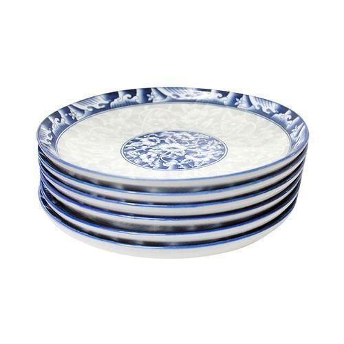 6 Piece Pattern Designed Dinner Plates - Blue /White