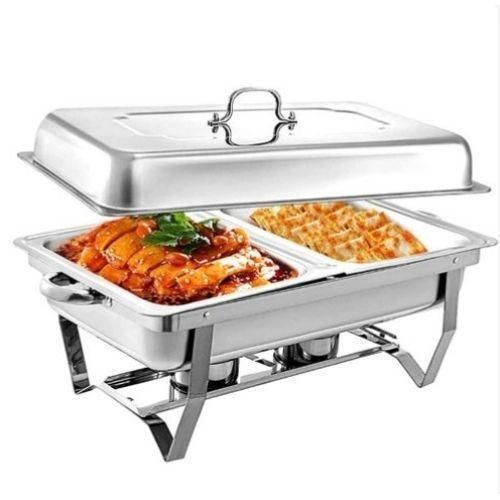 Double Partitioned Stainless Steel Food Warmer Chaffing Buffet Dish For Serving Food At Functions-Silver