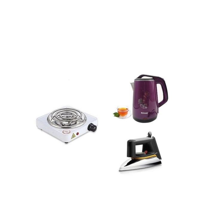 Single Coil Hotplate, Flat Iron & Kettle 2.5L - Color Of Kettle May Vary