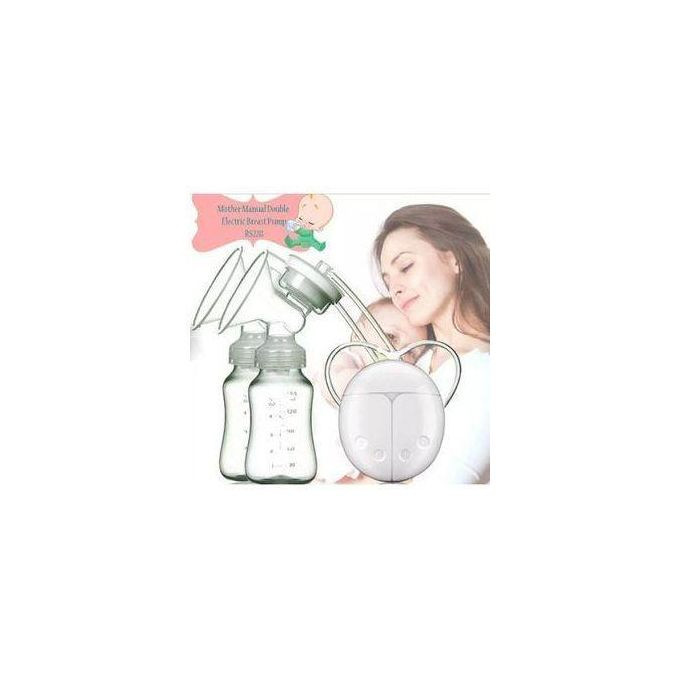 Portable Rechargeable Double Electric Breast Pump With 2 Baby Milk Bottles - Multicolour