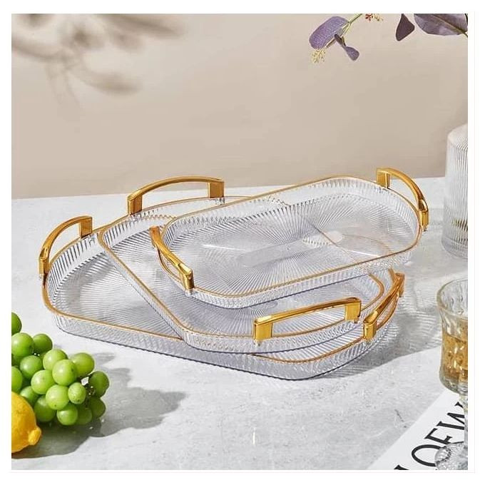 3 Pieces Set Of Acrylic Serving Trays Designs May Vary Trays For Serving Food Tea Fruits Drinks At Hotels Diner-Transparent