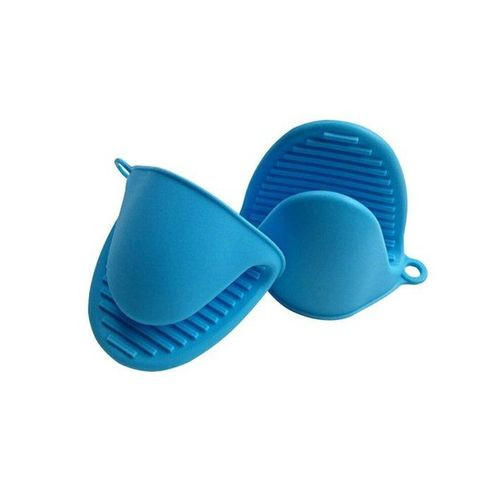 2 Piece Silicone Oven Mitts, Pot Cooking Finger Heat Resistant Gloves-Blue.