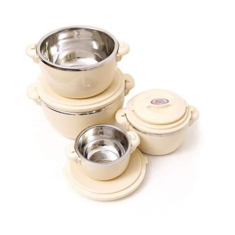 Hot Pot 4Pc Thermo Insulated Food Warmer Hot Pots Serving Dishes - Cream.