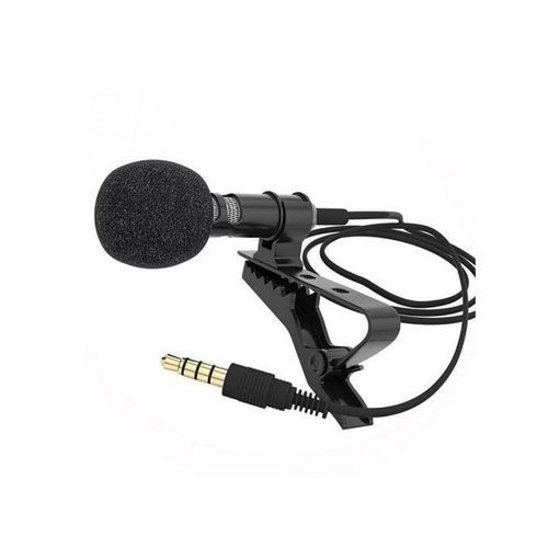 Mini Microphone Condenser Clip-on Lapel Lavalier Wired for Mobile Phone Portable Mini Stereo - Black