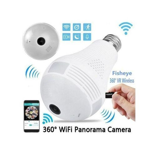 Wireless IP Wifi Panoramic Security CCTV Bulb Spy Camera Watch Your Home Full Time-White