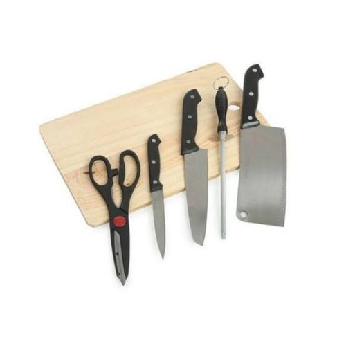 A Set Of Chopping Board With Kitchen Knives - Black