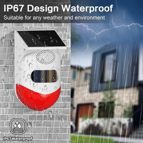 Solar Motion Sensor Alarm Outdoor 120dB Sound Security Alarm Siren Strobe Light for Home,Farm,Barn,Villa,Yard