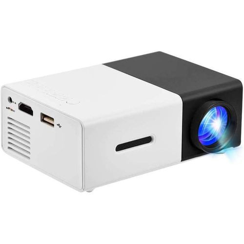 Mini Projector, Built-in Stereo Speaker Portable Multi-media Home Theater Projector with HDMI/AV/USB Interface 320x240 Resolution(Black-White)