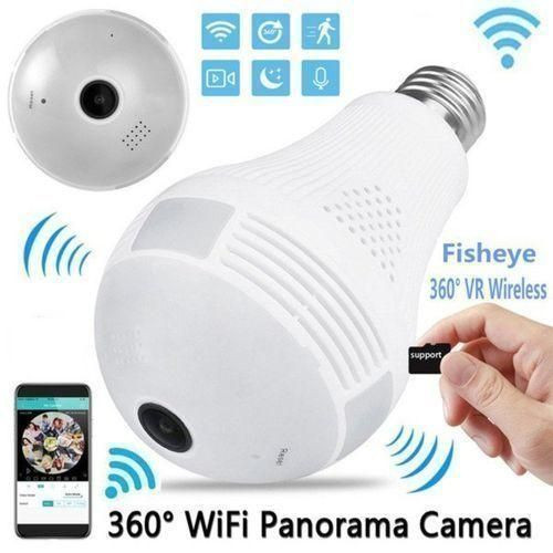 Wireless IP Wifi Panoramic Security CCTV Bulb Spy Camera Watch Your Home Full Time-White..