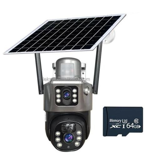 Solar-Powered 4G Dual Lens Security Camera 4MP- CCTV Camera- GWith Free Memory Card 64GB- Grey