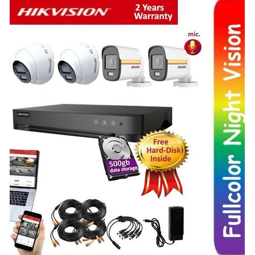 4 CCTV Fullcolor Camera Kit (2Dome+2Bullet Shape Pack), Free 500GB Hard Disk Inside