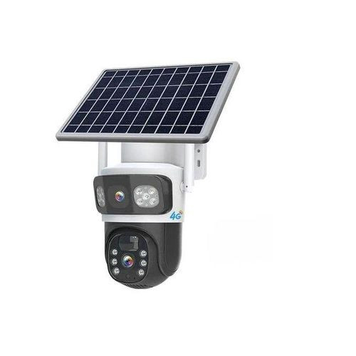 Solar-Powered 4G Security Surveillance Camera- Dual Lens- 4MP Clear Pics- White