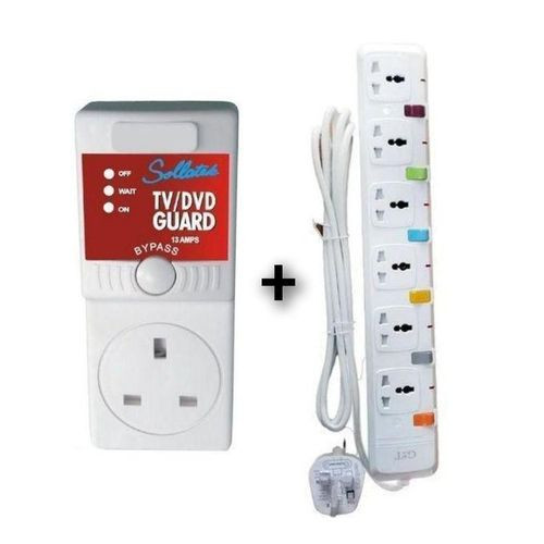 Sollatek Package Of TV Guard 13Amps Plus 6 Way Extension Cable - White