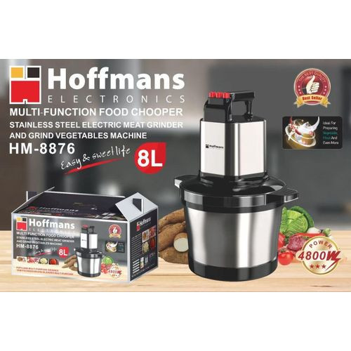 Hoffmans HM-8876 Multi-Function 8L Food Chopper – 4800W Electric Meat Grinder & Vegetable Processor - Silver