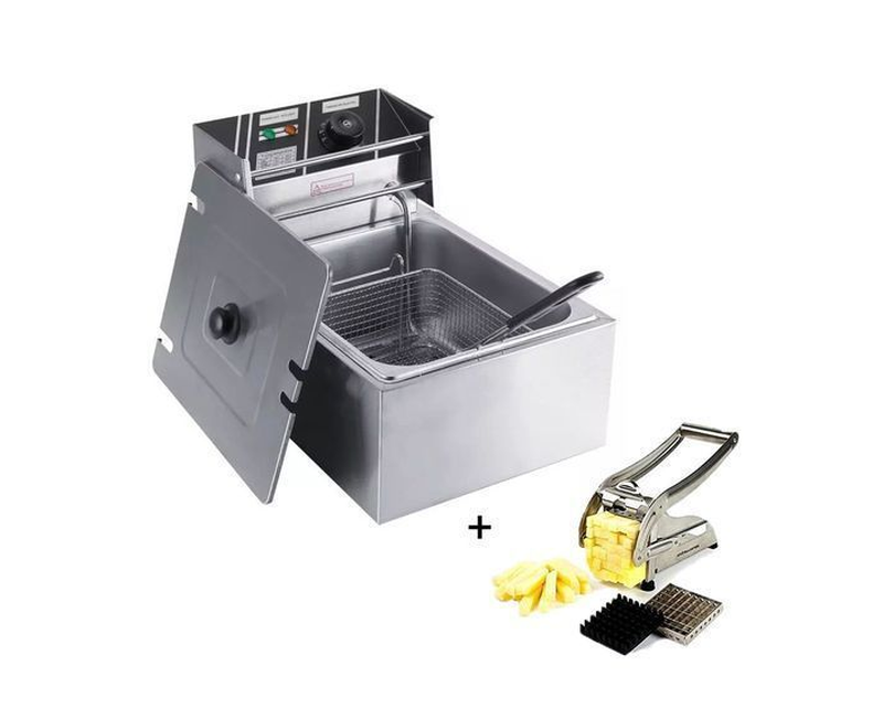 Wngreat 6 Ltr Commercial Deep Fryer + Potato Chipper - Silver
