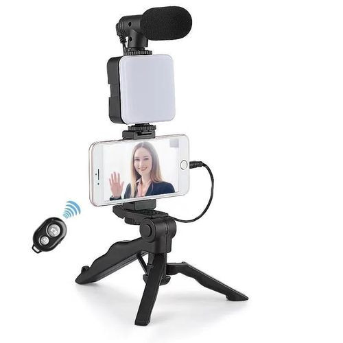 Tripod for DSLR Camera Operating Height Video Recording Vlogging Kit for Video Making, Mic, Mini Tripod Stand, LED Light & Phone Holder Clip for Podcasting With Microphone and And Light For Live Broadcast