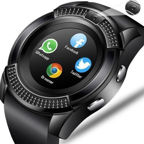 Qad Share this product Smartwatch Round Screen IP65 Bluetooth Smart Watch with Sim Toolkit - Black.