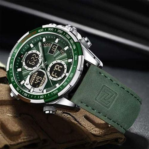 Genetic Naviforce LED Dual Display Waterproof Men's Watch - Green,Silver