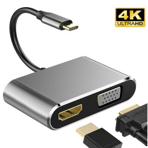 AirSky Type-C To Hdmi And Vga 2-In-1 Adapter 4K, - Grey,