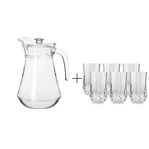 6 Drinking Glasses With A Funnel Shape Plus 1 Glass Jug-Transparent