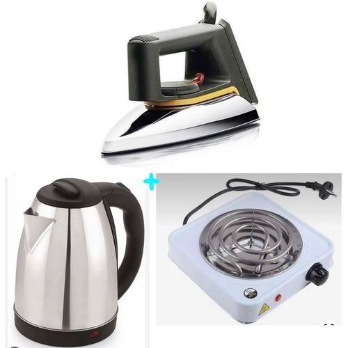 Genetic Original 2L Electric Kettle, Flat Iron & Single Coil Hotplate - Silver