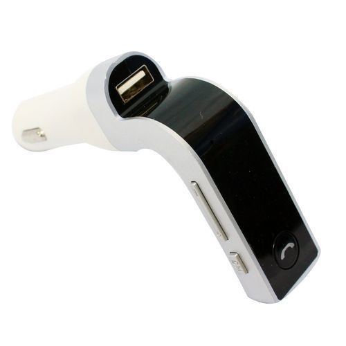 Multi-Functional Handsfree Bluetooth Car Kit FM with USB & Micro SD Support Car Charger - White, Black.