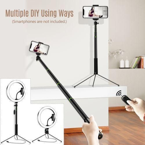 Genetic 1 Full Set 10cm Dimmable LED Studio Camera Ring Light Photo Phone Video Light Lamp With Tripods Selfie Stick Ring Fill Light - Black/Gold