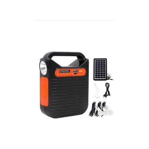 Solar Home Lighting System With FM, Bluetooth & USB Phone Charging - Black