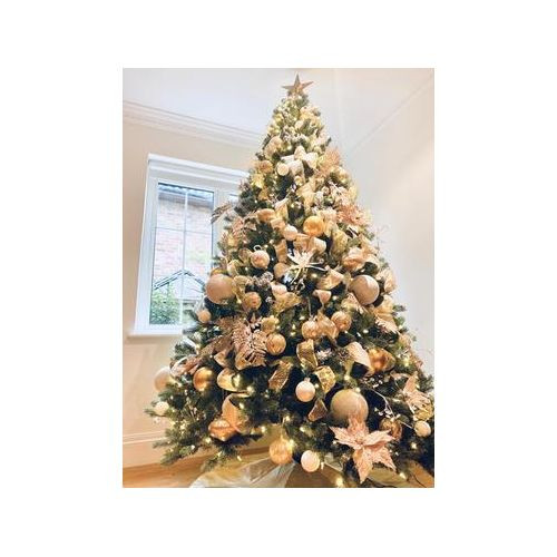 Green Christmas Tree With 30 Golden Balls And Warm Lights - 210 cm
