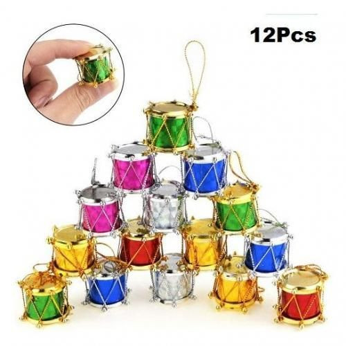 Christmas Drum Ornaments Hanging Decorations - 12pcs Multicolor