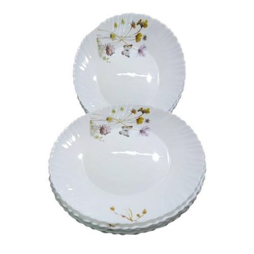 Snow White Curved Ceramic Dinner Plates With Varying Flower Decoration-White