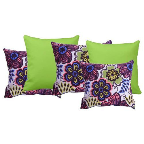 Fiber Cushions, 5 Pieces - Flowery & Plain Green