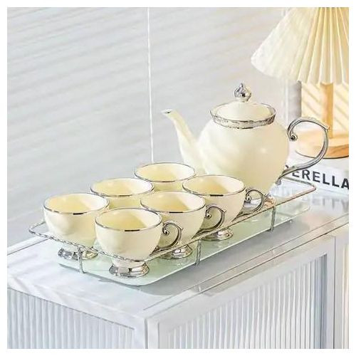 8 Pieces Ceramic Tea Set Of Teapot Coffee Cups And A Unique Tray-Multicolours