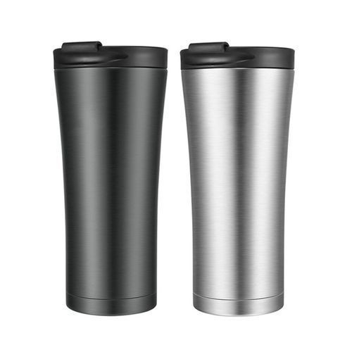 Two Stainless Steel Travel Mugs 0.5L - Black, Silver