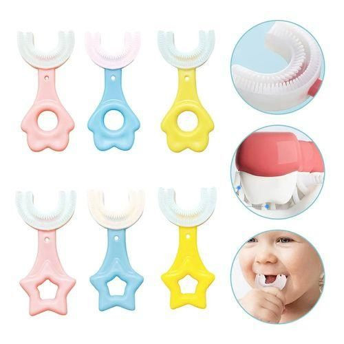 Silicone U-Shape Toothbrush Kids Manual Toddler Teeth Cleaning Brush 2-12 Years- Multi-colour